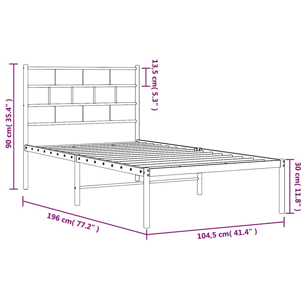 Metalni okvir za krevet s uzglavljem bijeli 100x190 cm