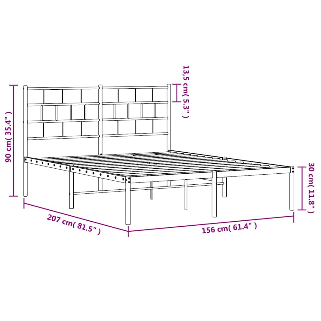 Metalni okvir za krevet s uzglavljem bijeli 150x200 cm
