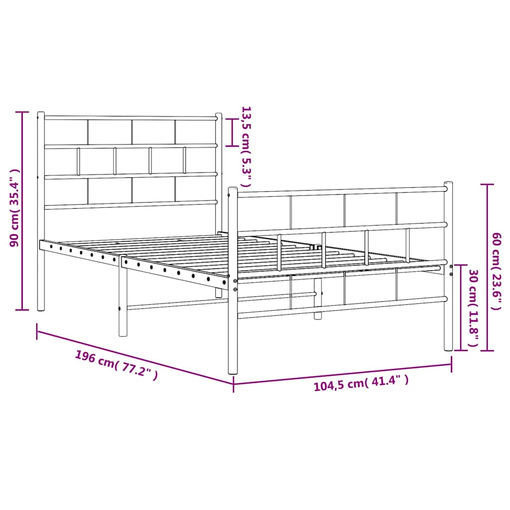 Metalni okvir kreveta uzglavlje i podnožje bijeli 100x190 cm