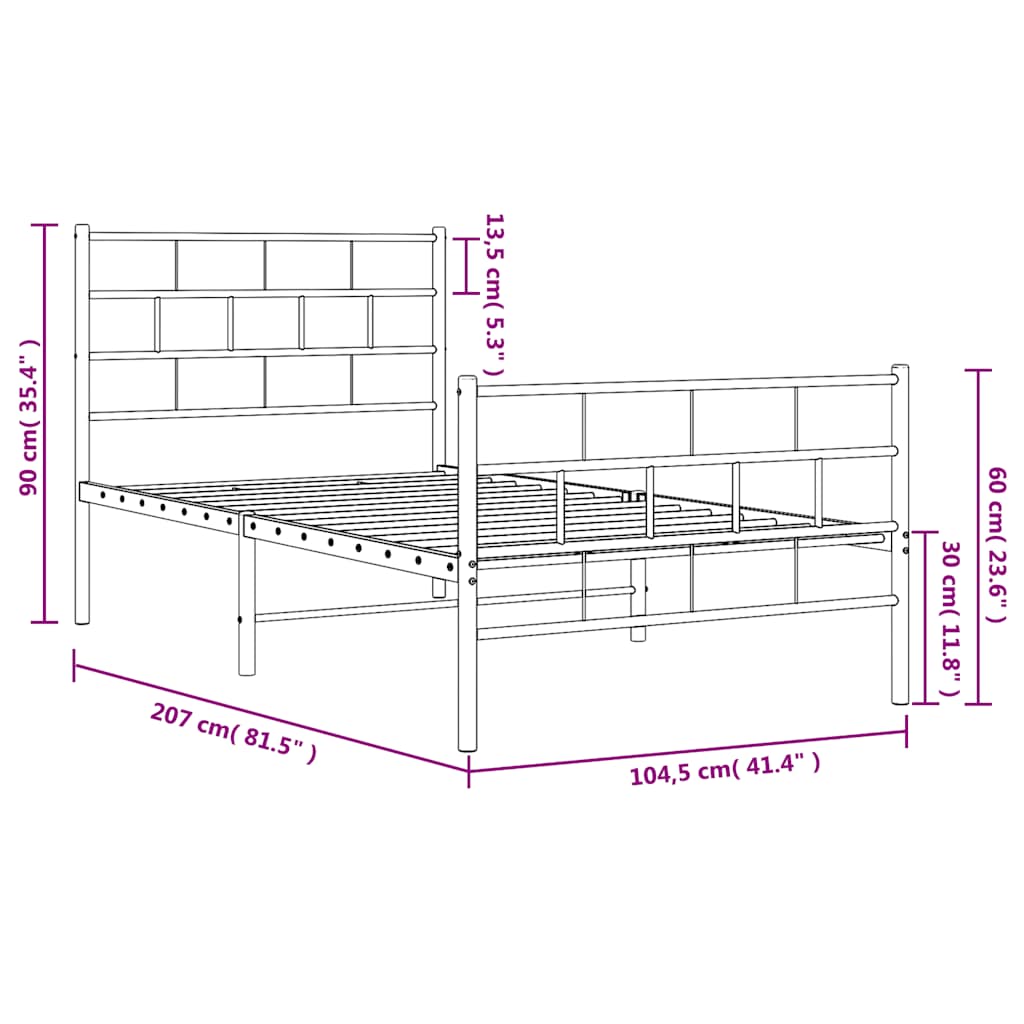 Metalni okvir kreveta uzglavlje i podnožje bijeli 100x200 cm