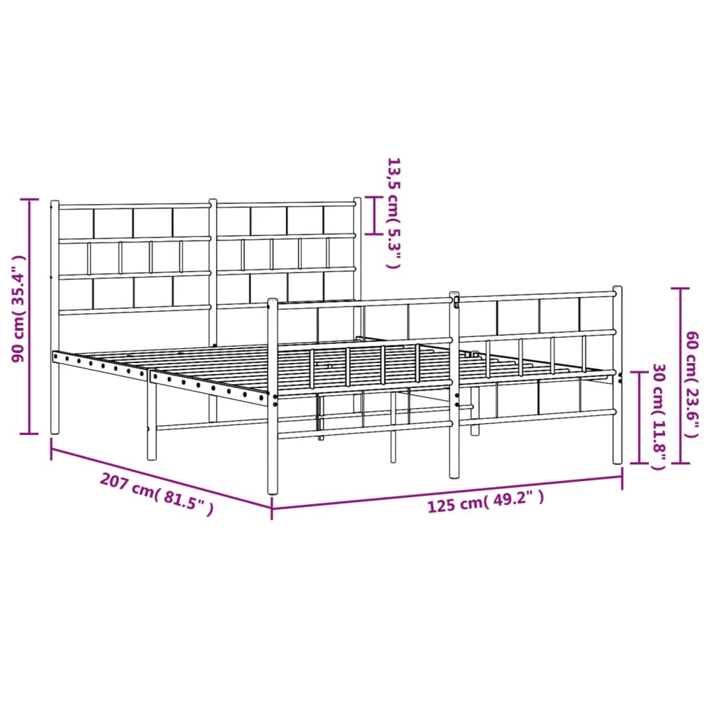 Metalni okvir kreveta uzglavlje i podnožje bijeli 120x200 cm