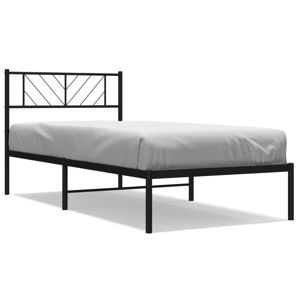 Metalni okvir za krevet s uzglavljem crni 75x190 cm