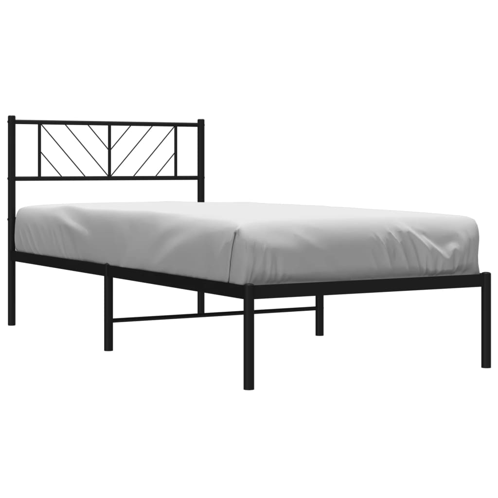 Metalni okvir za krevet s uzglavljem crni 90x190 cm