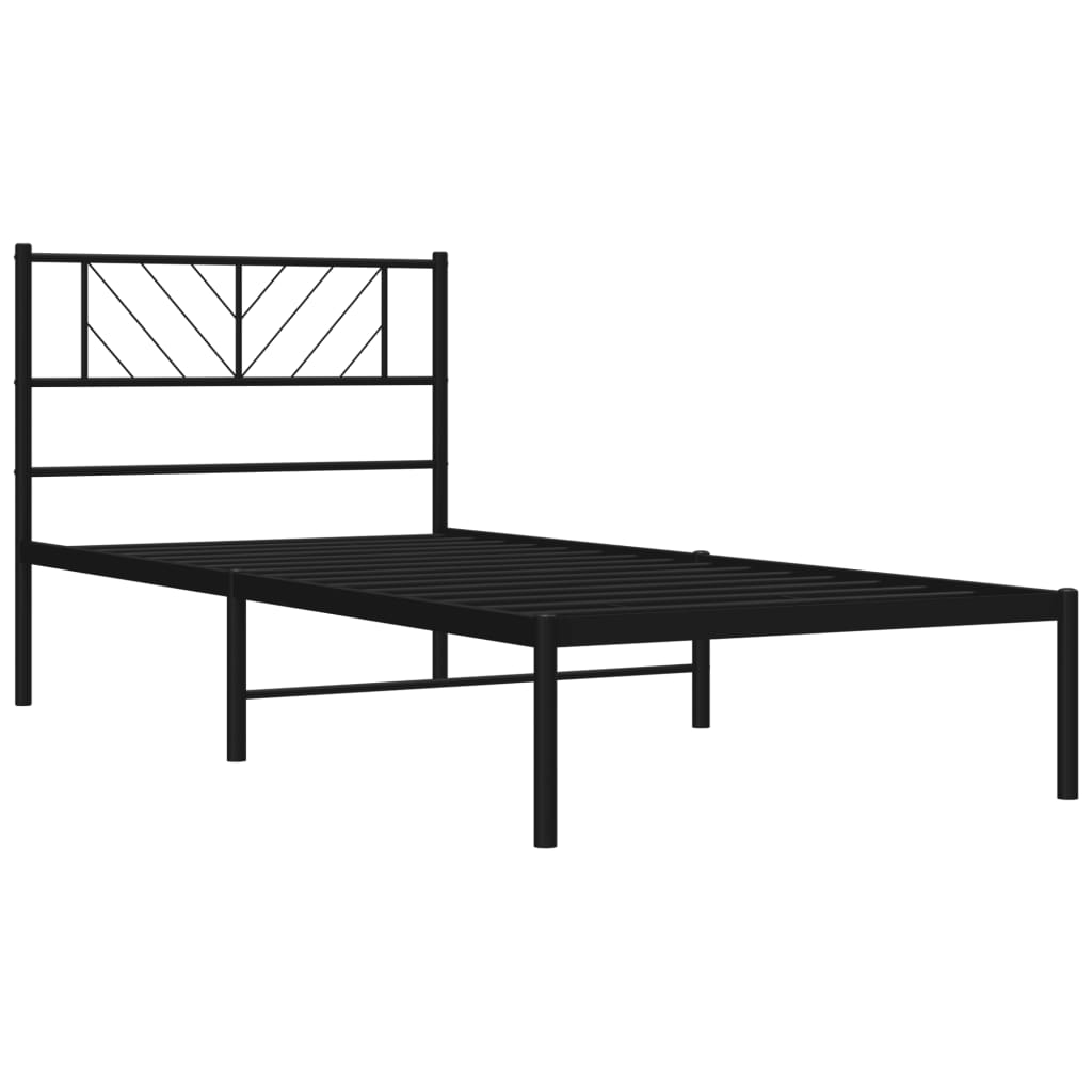 Metalni okvir za krevet s uzglavljem crni 90x190 cm