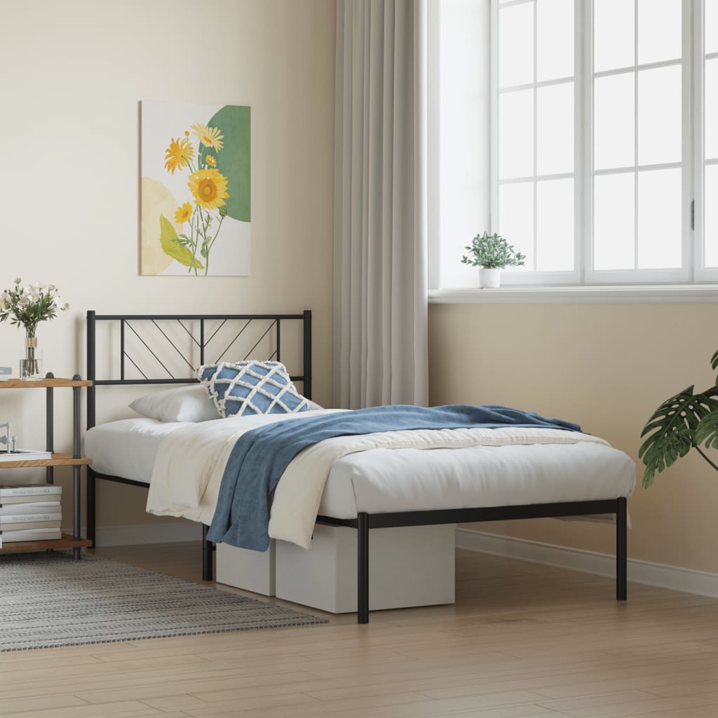 Metalni okvir za krevet s uzglavljem crni 90x190 cm