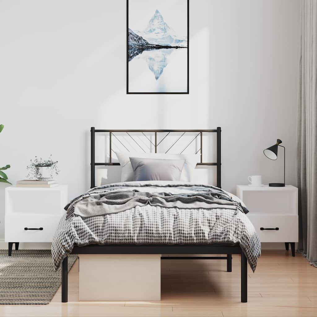 Metalni okvir za krevet s uzglavljem crni 100x190 cm