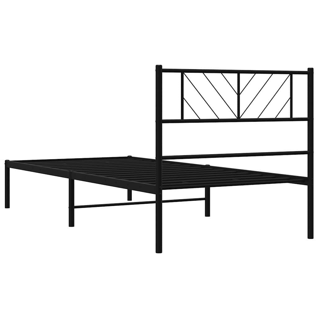 Metalni okvir za krevet s uzglavljem crni 107x203 cm