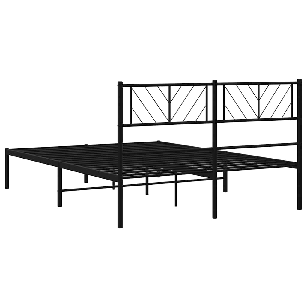 Metalni okvir za krevet s uzglavljem crni 135x190 cm