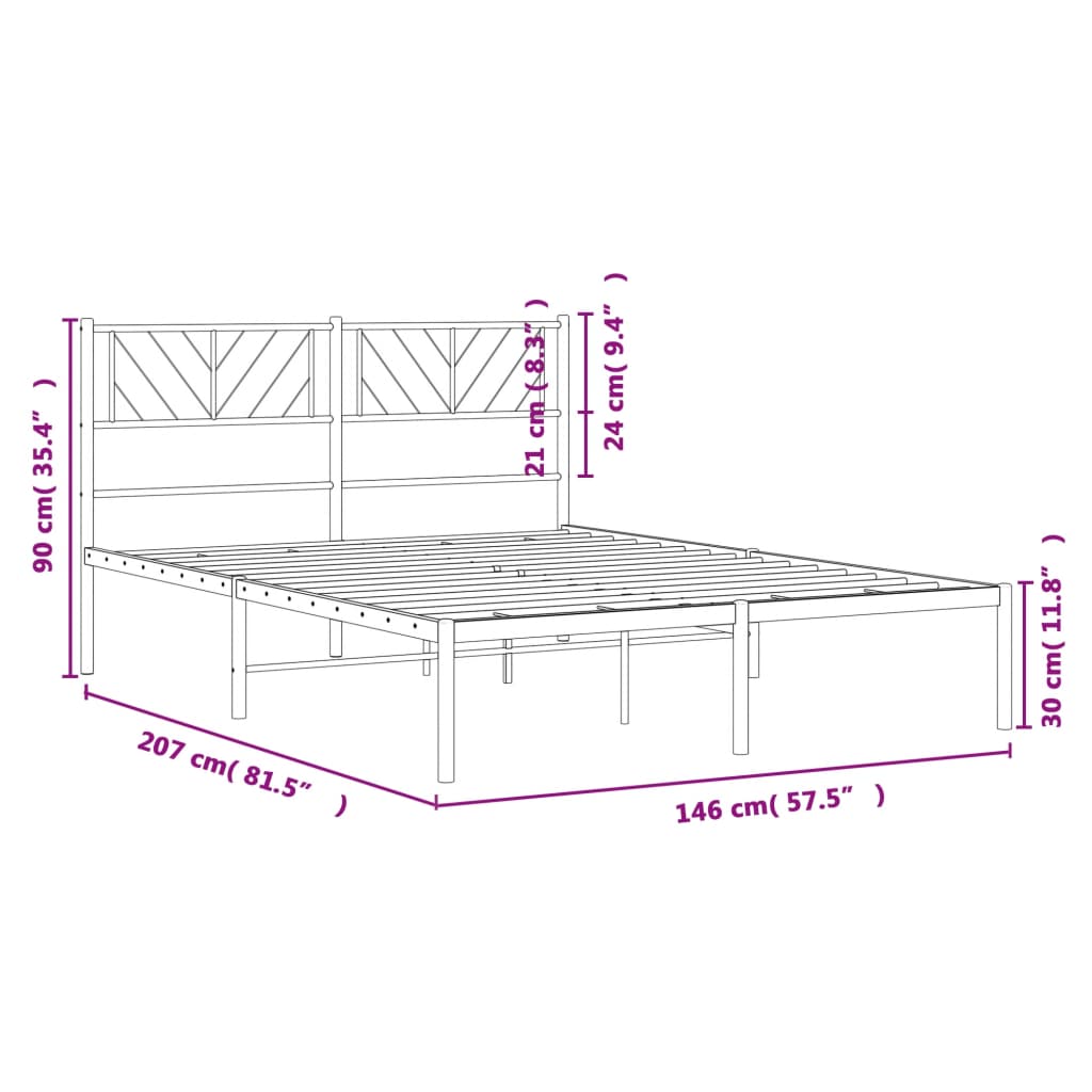 Metalni okvir za krevet s uzglavljem crni 140x200 cm