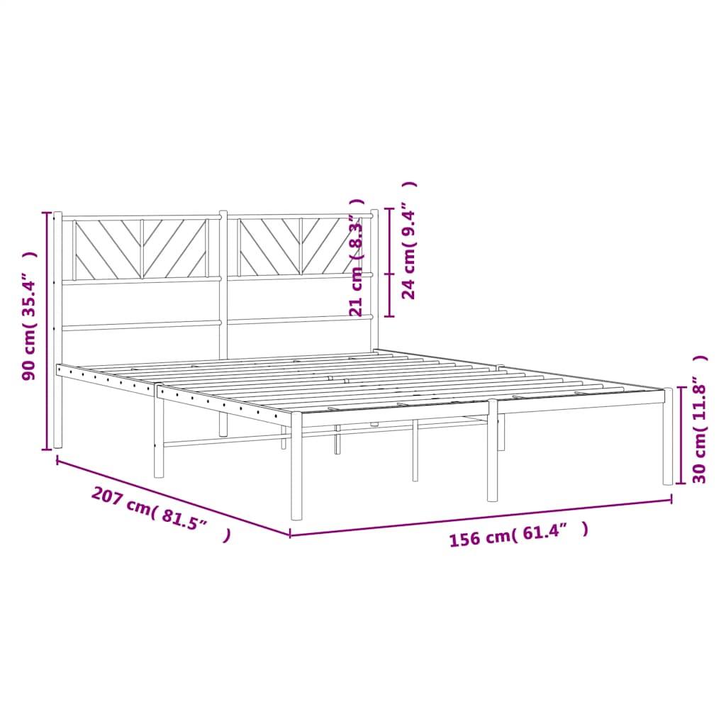 Metalni okvir za krevet s uzglavljem crni 150x200 cm