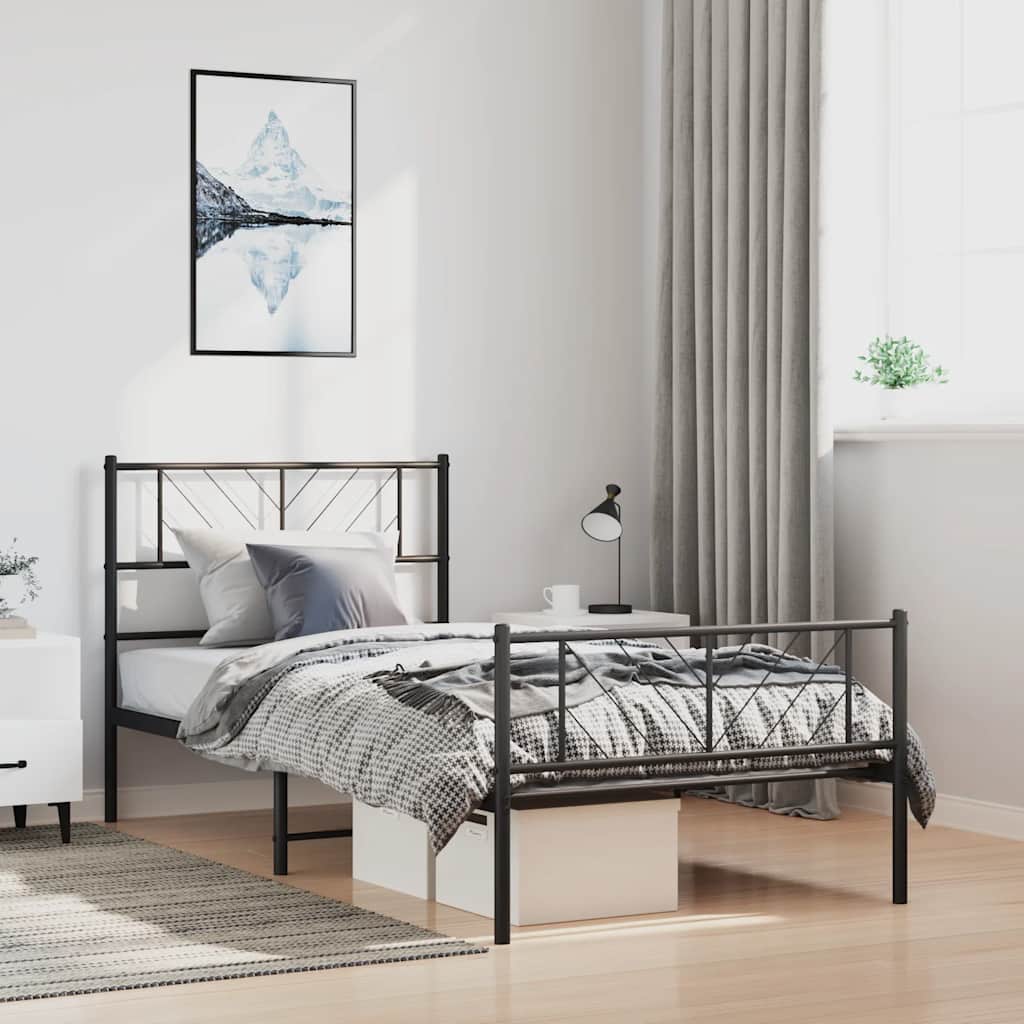 Metalni okvir kreveta uzglavlje i podnožje crni 100x190 cm