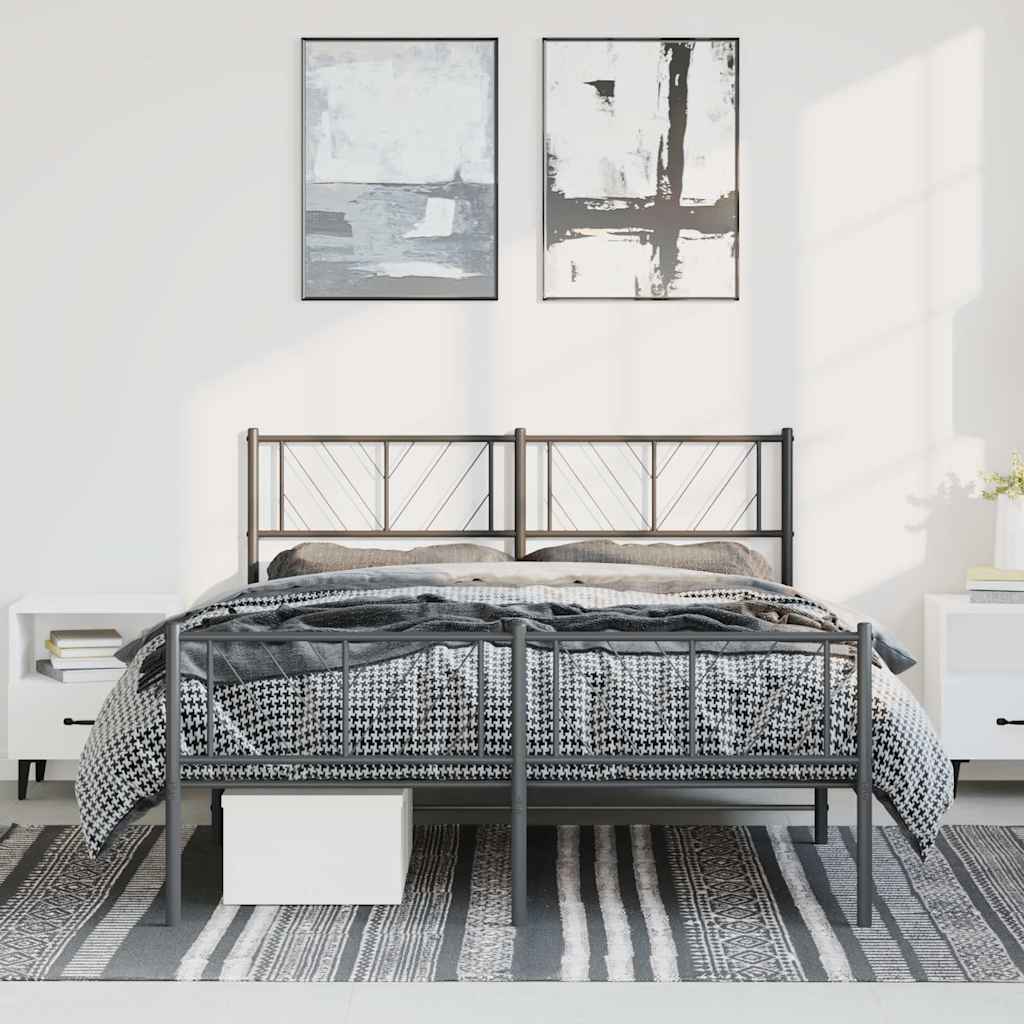Metalni okvir kreveta uzglavlje i podnožje crni 135x190 cm