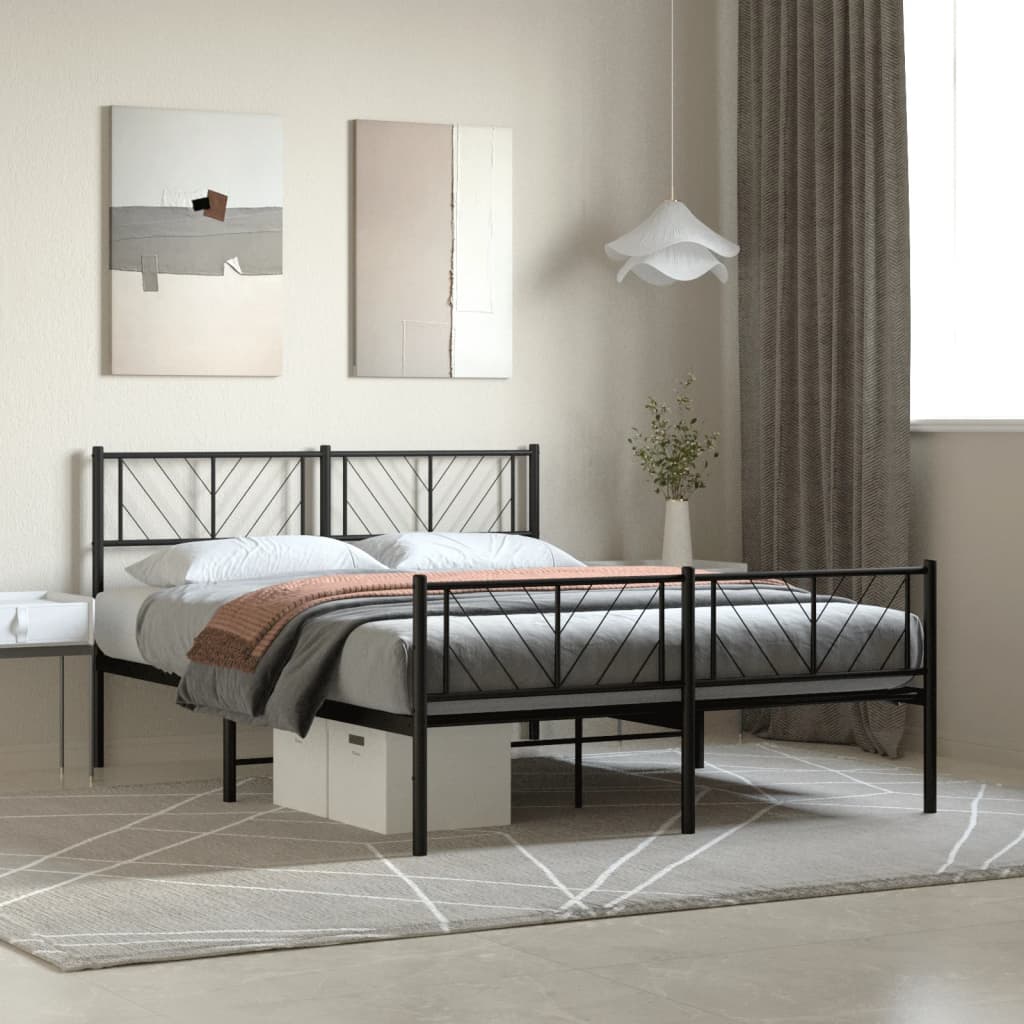 Metalni okvir kreveta uzglavlje i podnožje crni 140x200 cm