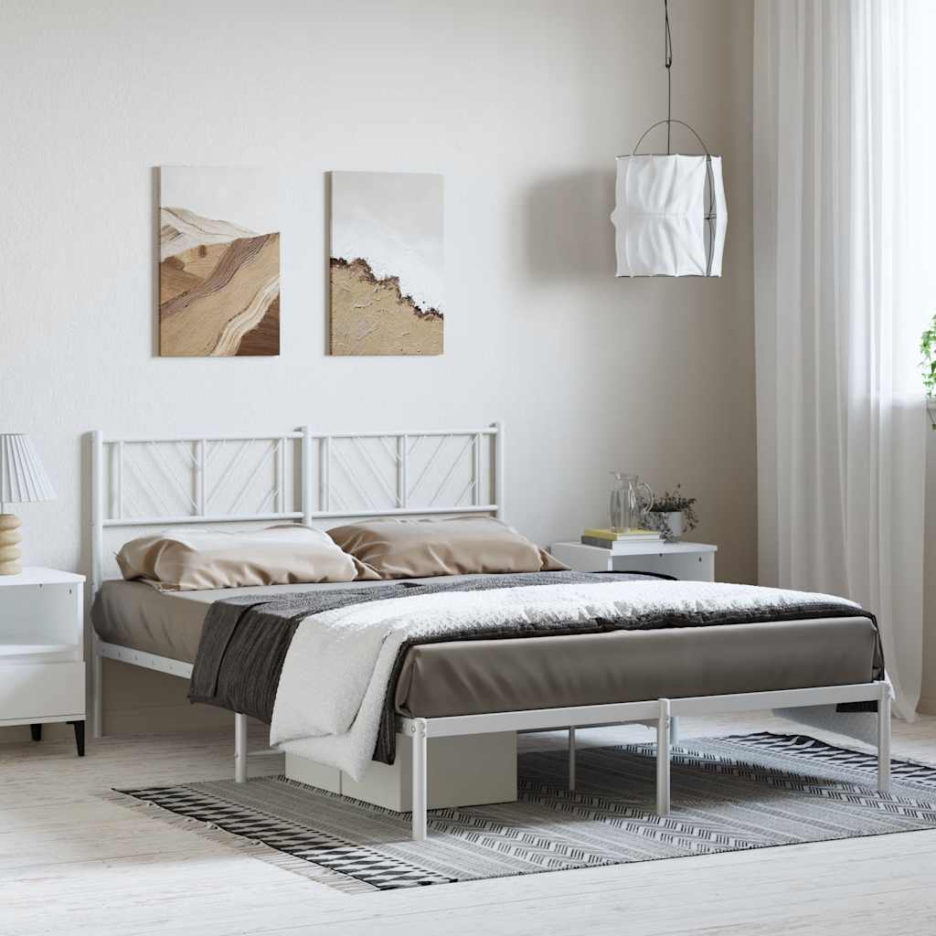 Metalni okvir za krevet s uzglavljem bijeli 135x190 cm