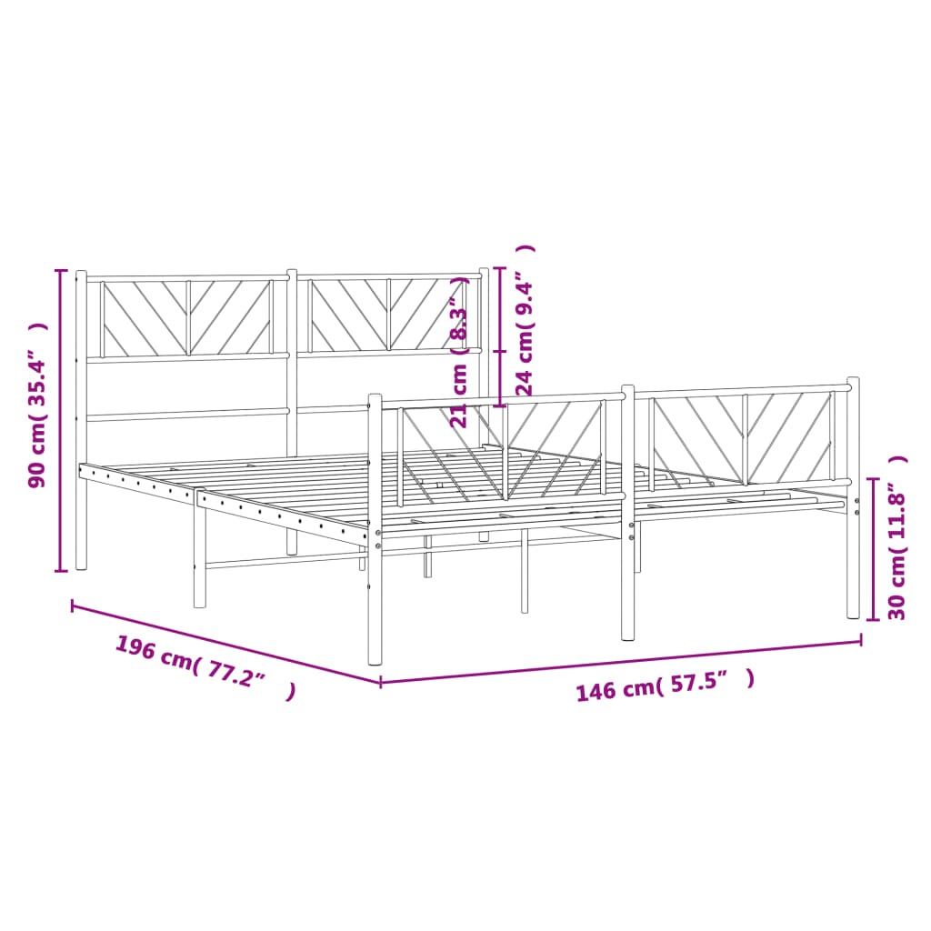 Metalni okvir kreveta uzglavlje i podnožje bijeli 140 x 190 cm