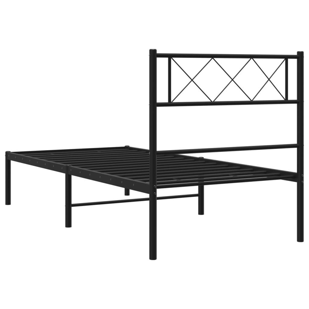 Metalni okvir za krevet s uzglavljem crni 75x190 cm