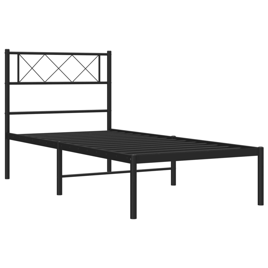 Metalni okvir za krevet s uzglavljem crni 80x200 cm