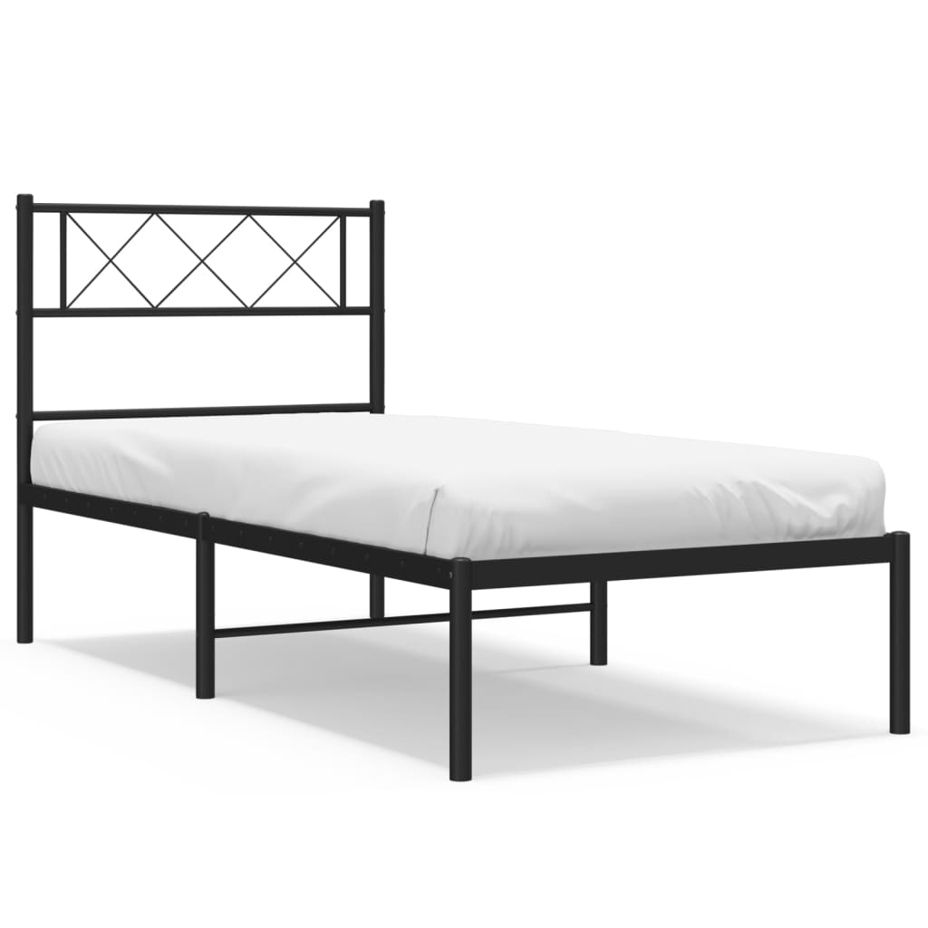 Metalni okvir za krevet s uzglavljem crni 90x190 cm