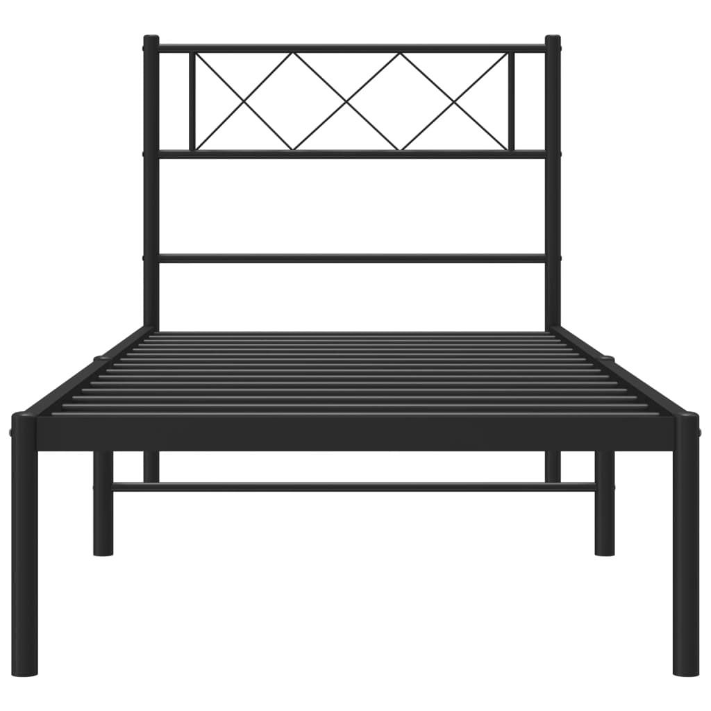 Metalni okvir za krevet s uzglavljem crni 107x203 cm