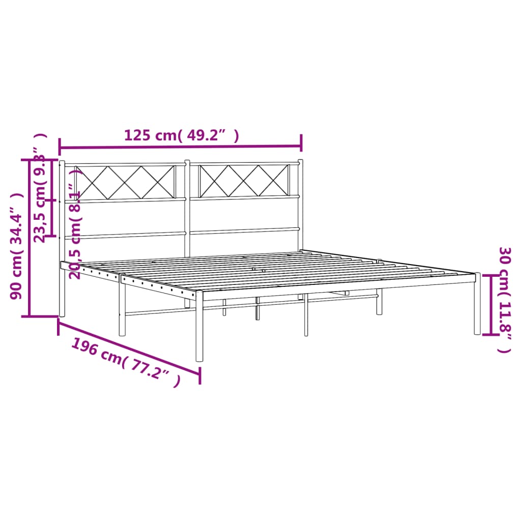 Metalni okvir za krevet s uzglavljem crni 120x190 cm