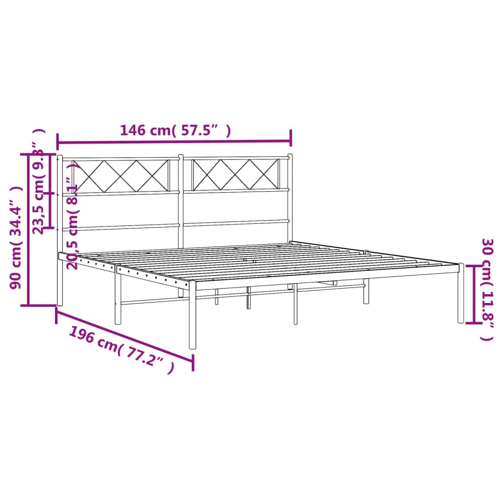 Metalni okvir za krevet s uzglavljem crni 140x190 cm
