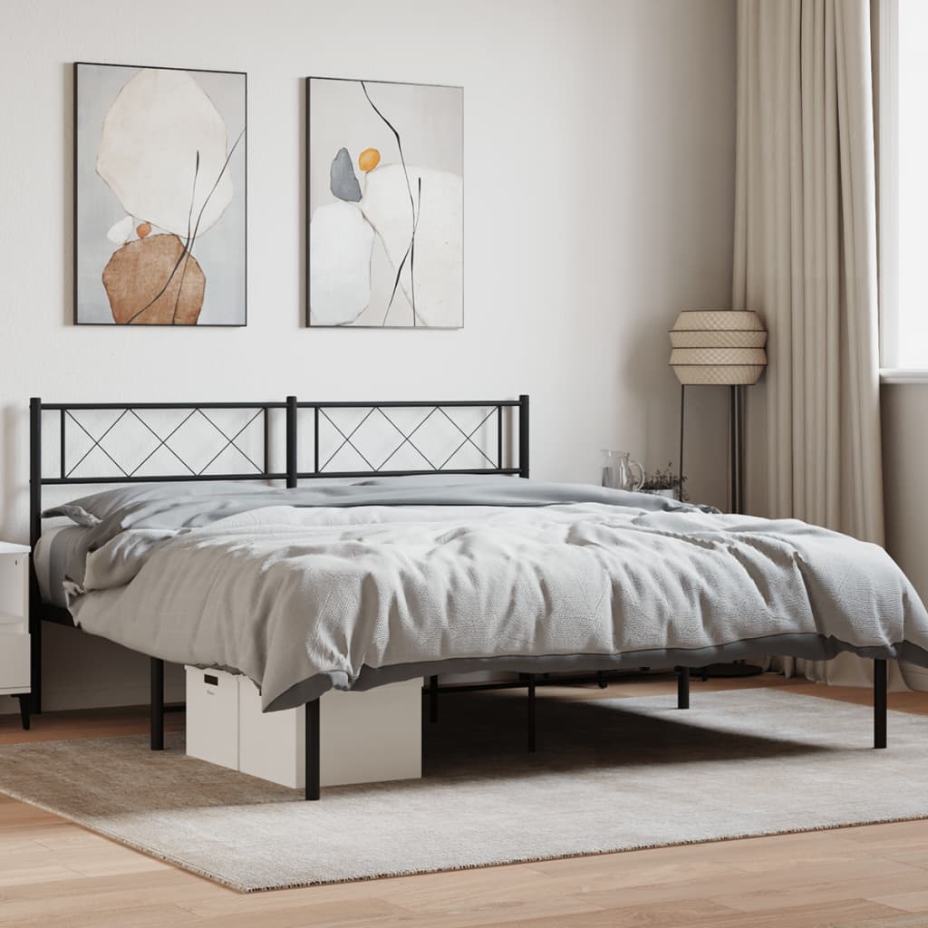 Metalni okvir za krevet s uzglavljem crni 140x190 cm