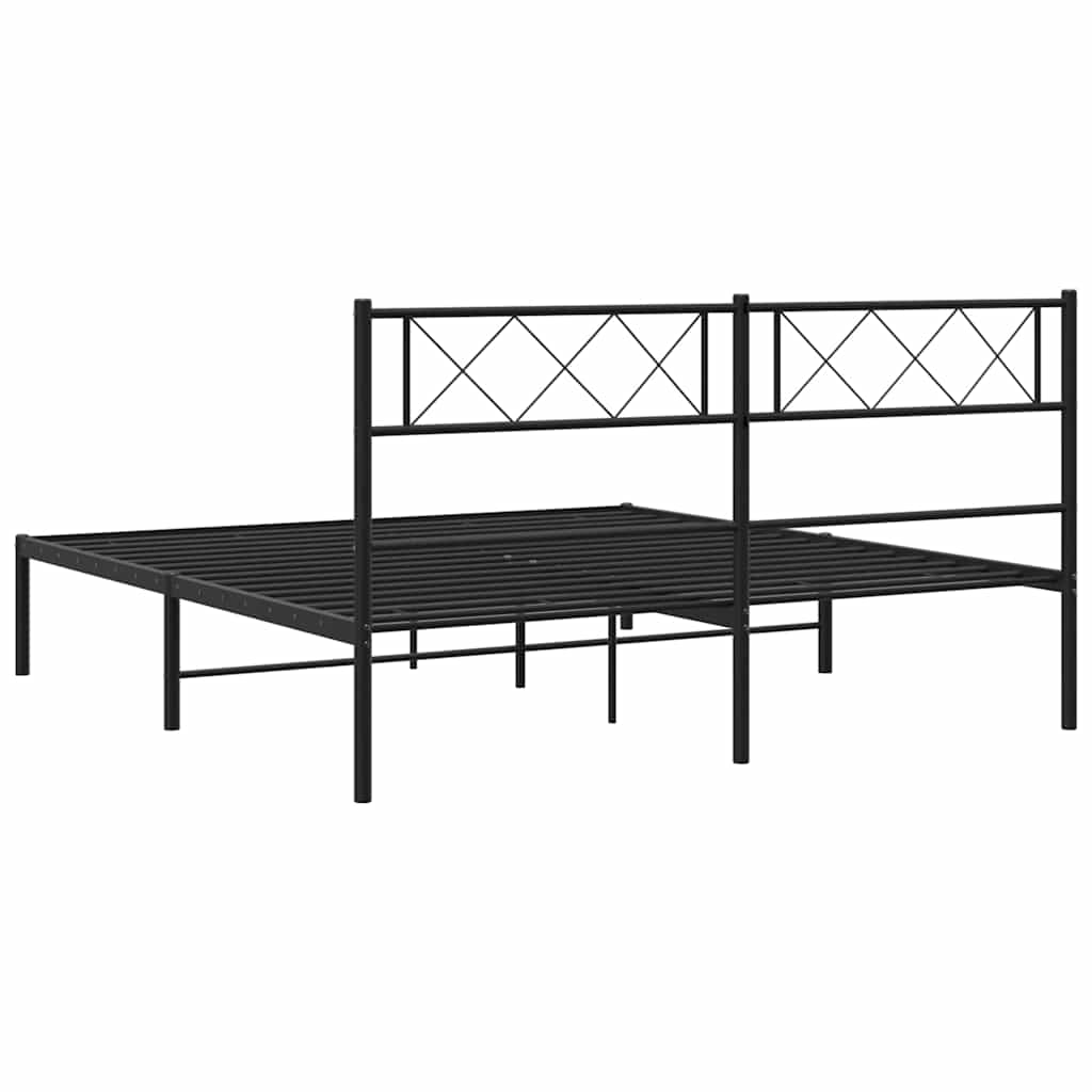 Metalni okvir za krevet s uzglavljem crni 150x200 cm