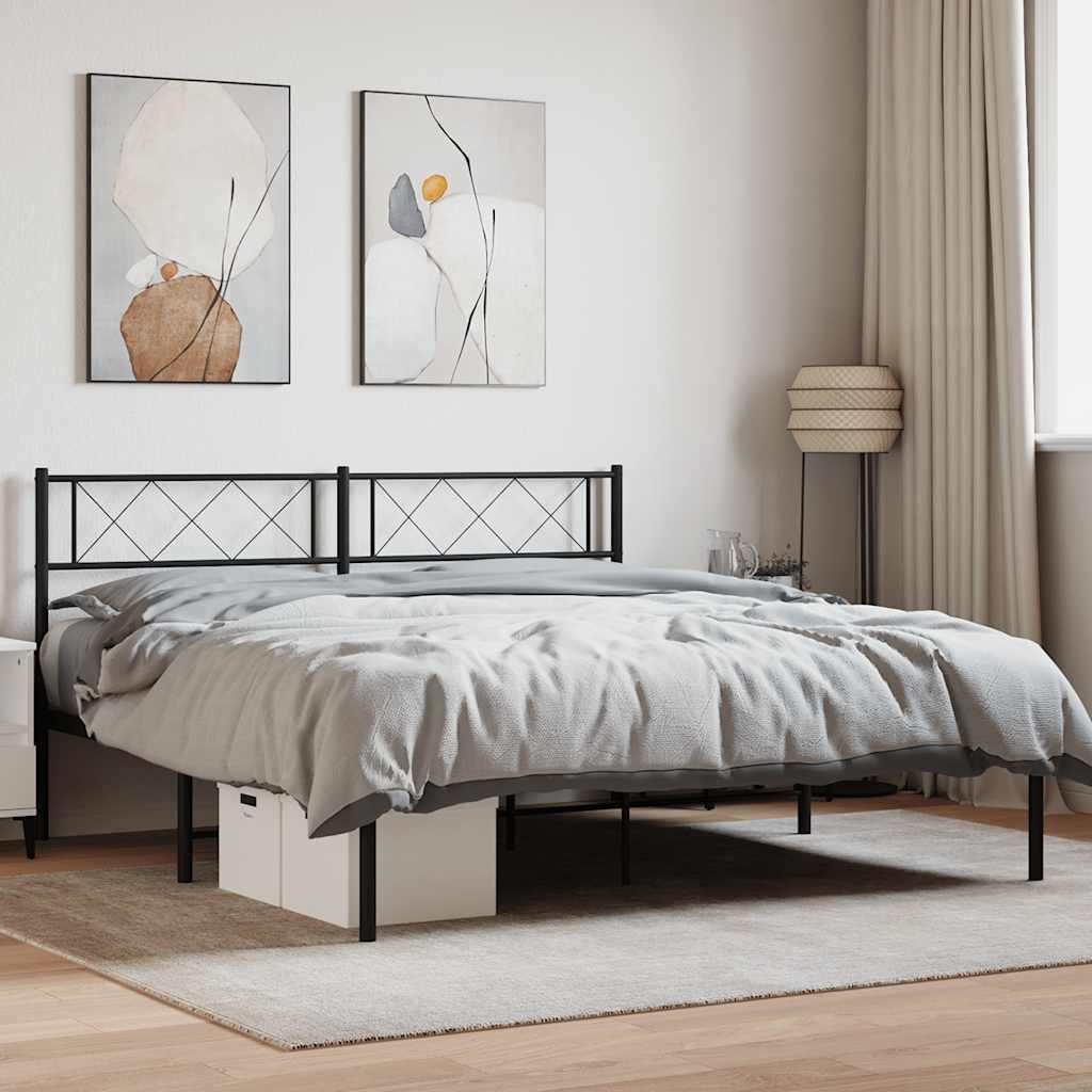 Metalni okvir za krevet s uzglavljem crni 160x200 cm