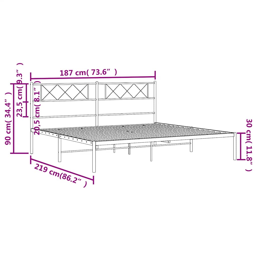 Metalni okvir za krevet s uzglavljem crni 183x213 cm