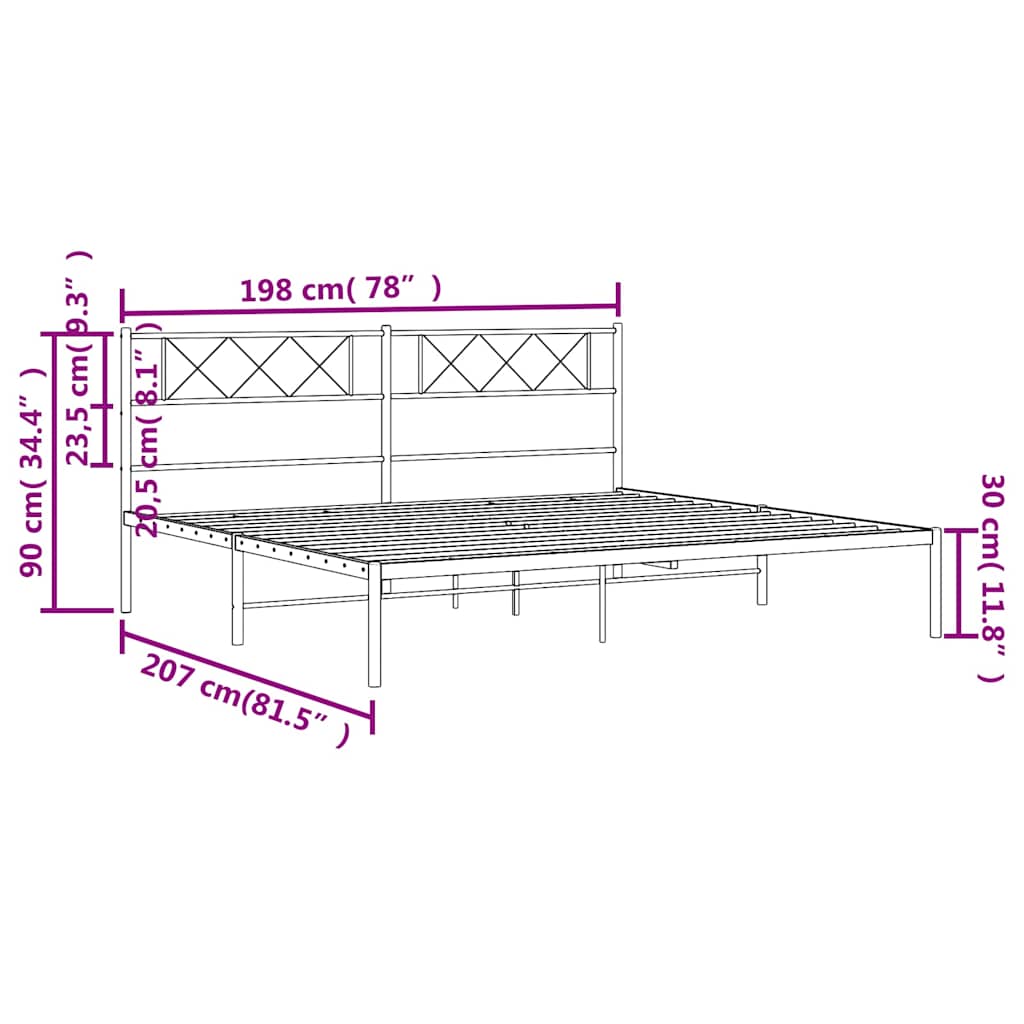 Metalni okvir za krevet s uzglavljem crni 193x203 cm