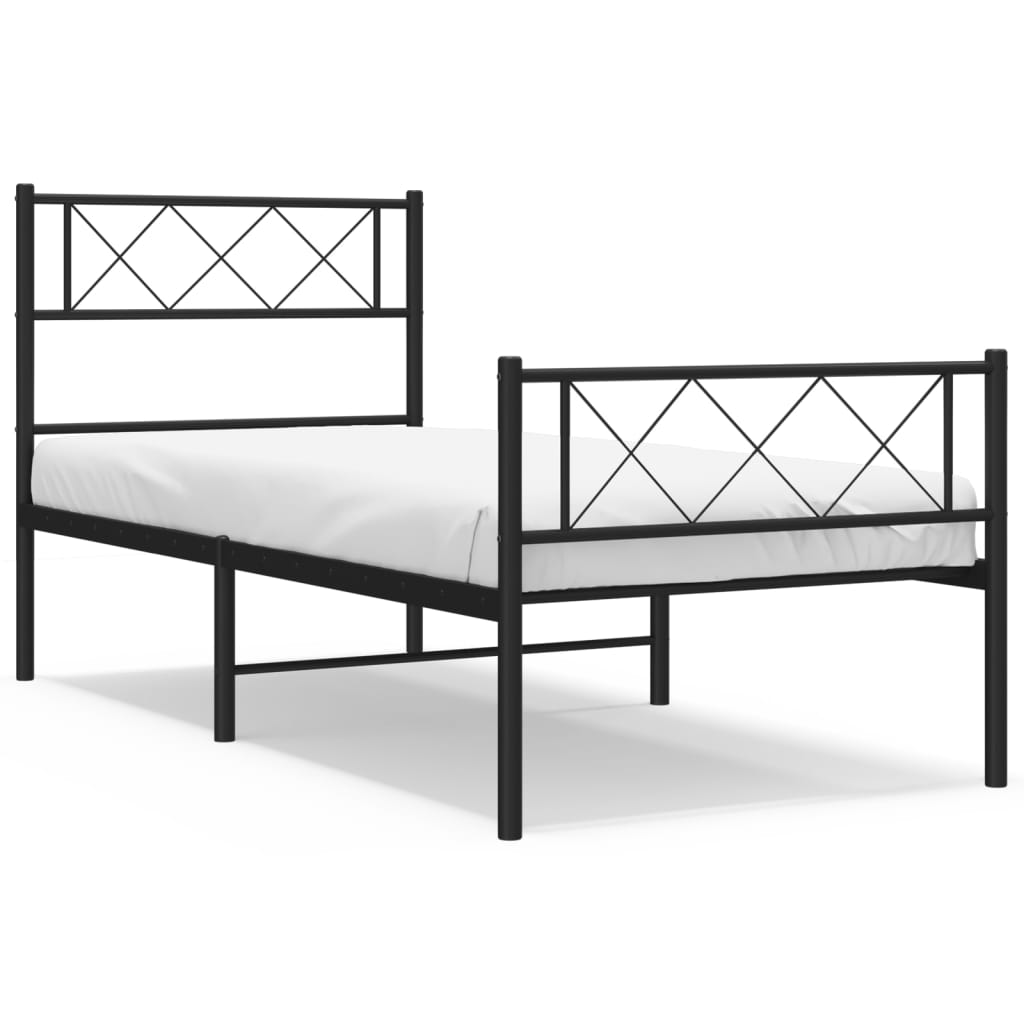 Metalni okvir kreveta uzglavlje i podnožje crni 90 x 200 cm