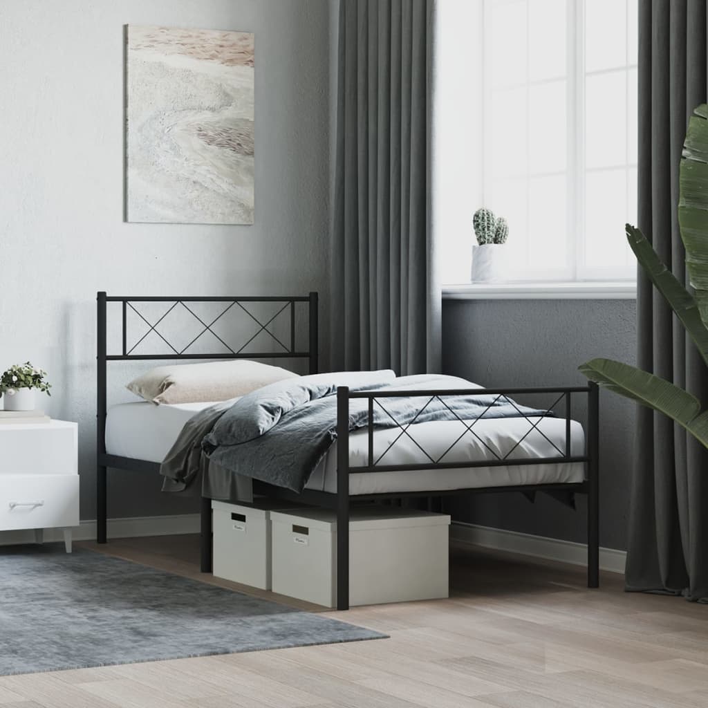 Metalni okvir kreveta uzglavlje i podnožje crni 90 x 200 cm