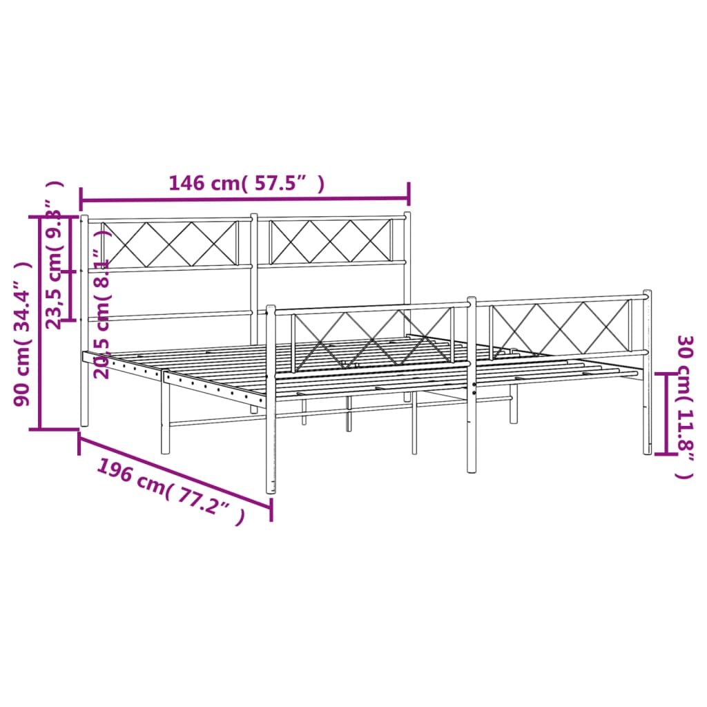 Metalni okvir kreveta uzglavlje i podnožje crni 140x190 cm