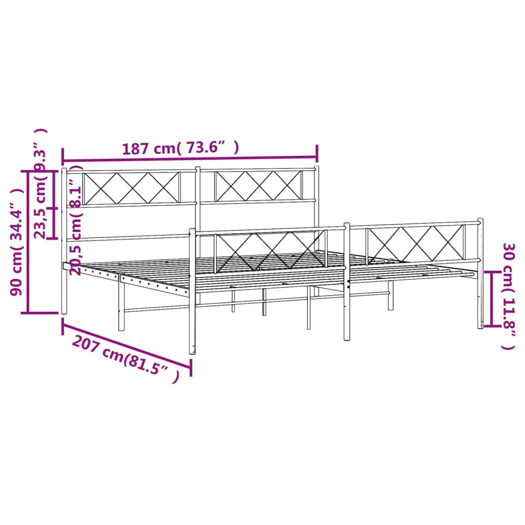 Metalni okvir krevet bez madraca s podnožjem crni 180x200 cm