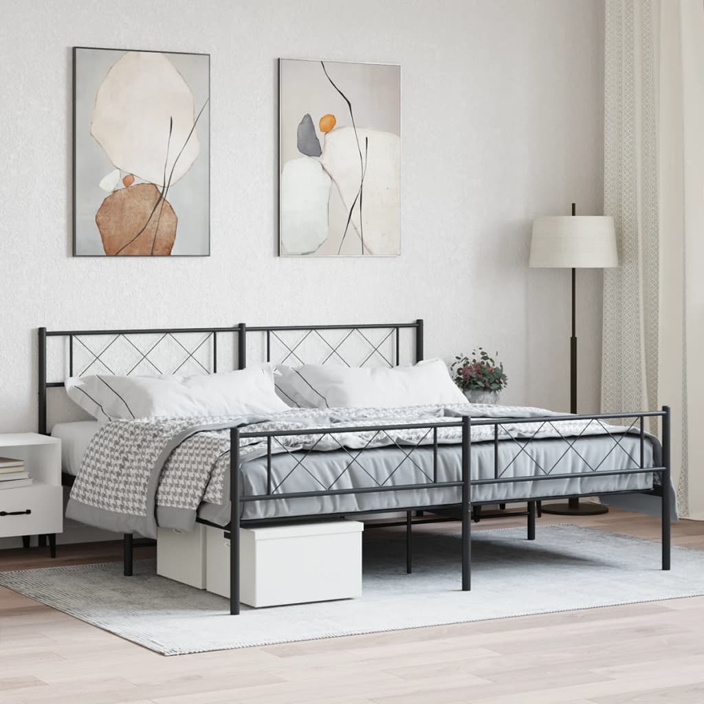 Metalni okvir krevet bez madraca s podnožjem crni 180x200 cm