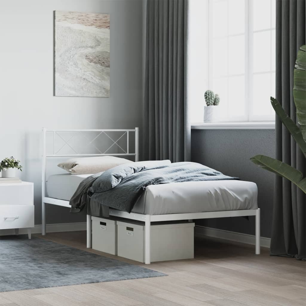 Metalni okvir za krevet s uzglavljem bijeli 90x200 cm