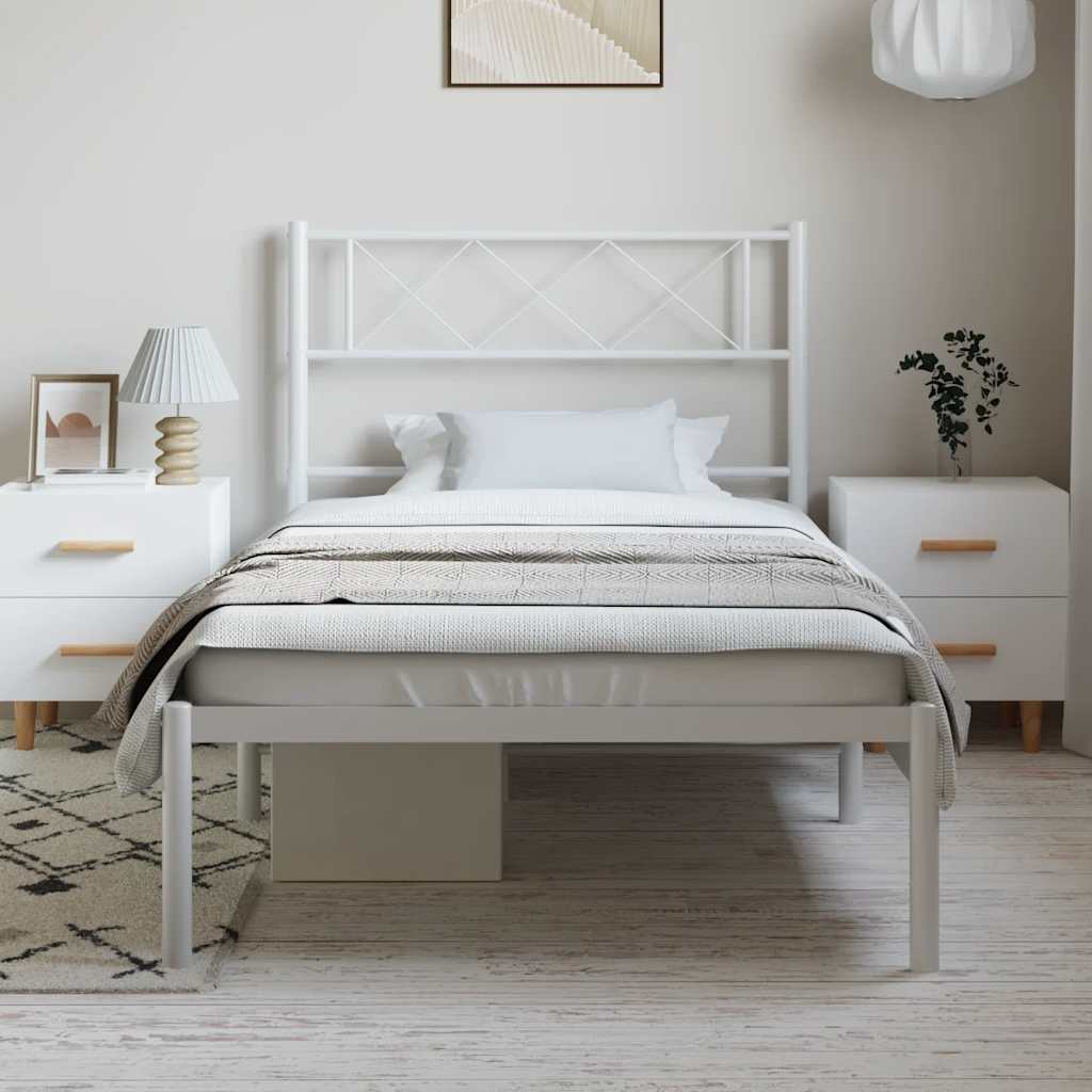Metalni okvir za krevet s uzglavljem bijeli 100x200 cm