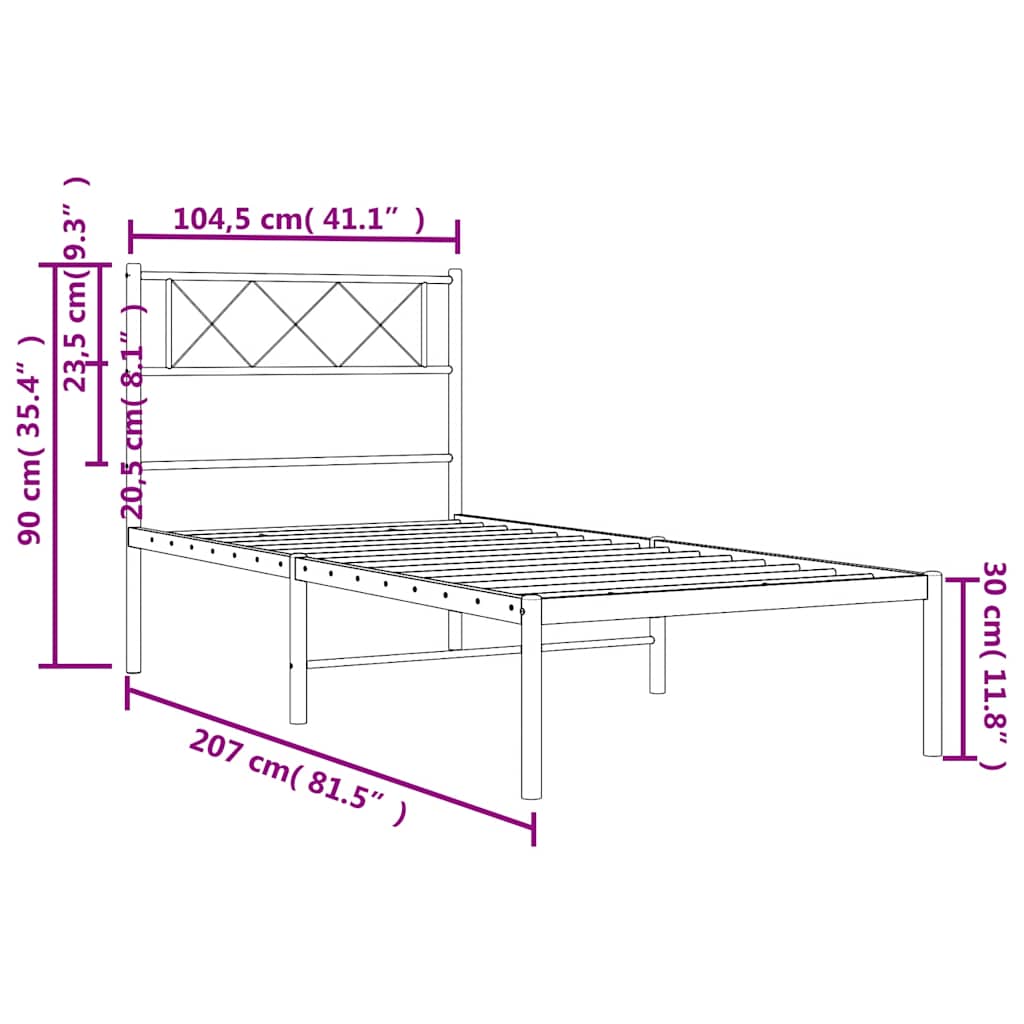 Metalni okvir za krevet s uzglavljem bijeli 100x200 cm