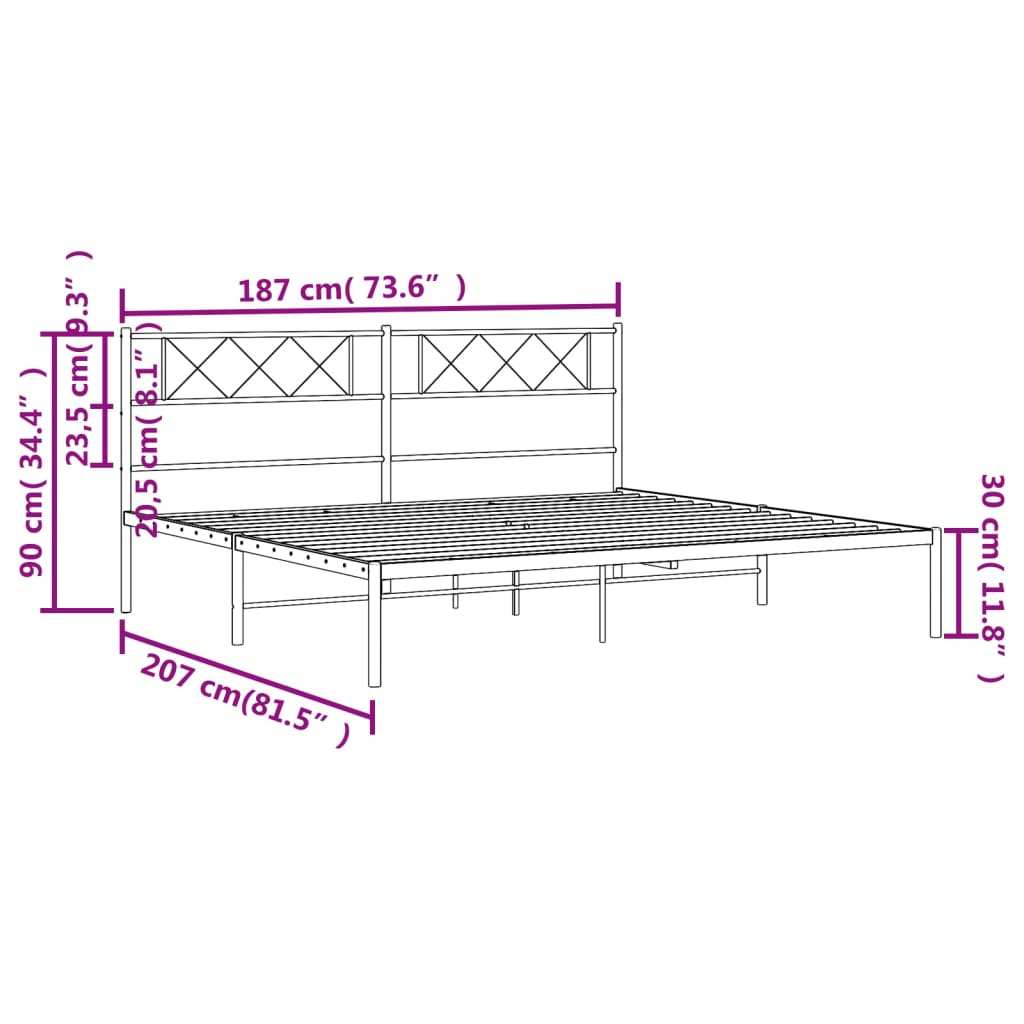 Metalni okvir za krevet s uzglavljem bijeli 180x200 cm