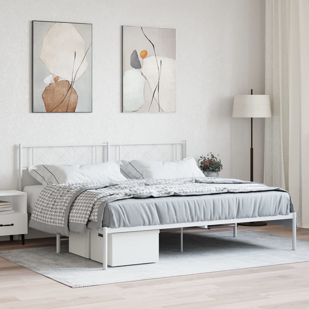 Metalni okvir za krevet s uzglavljem bijeli 200x200 cm
