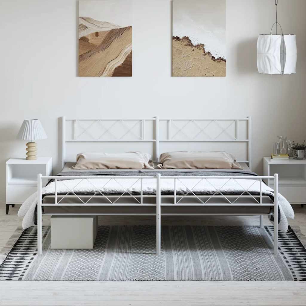 Metalni okvir kreveta uzglavlje i podnožje bijeli 193x203 cm