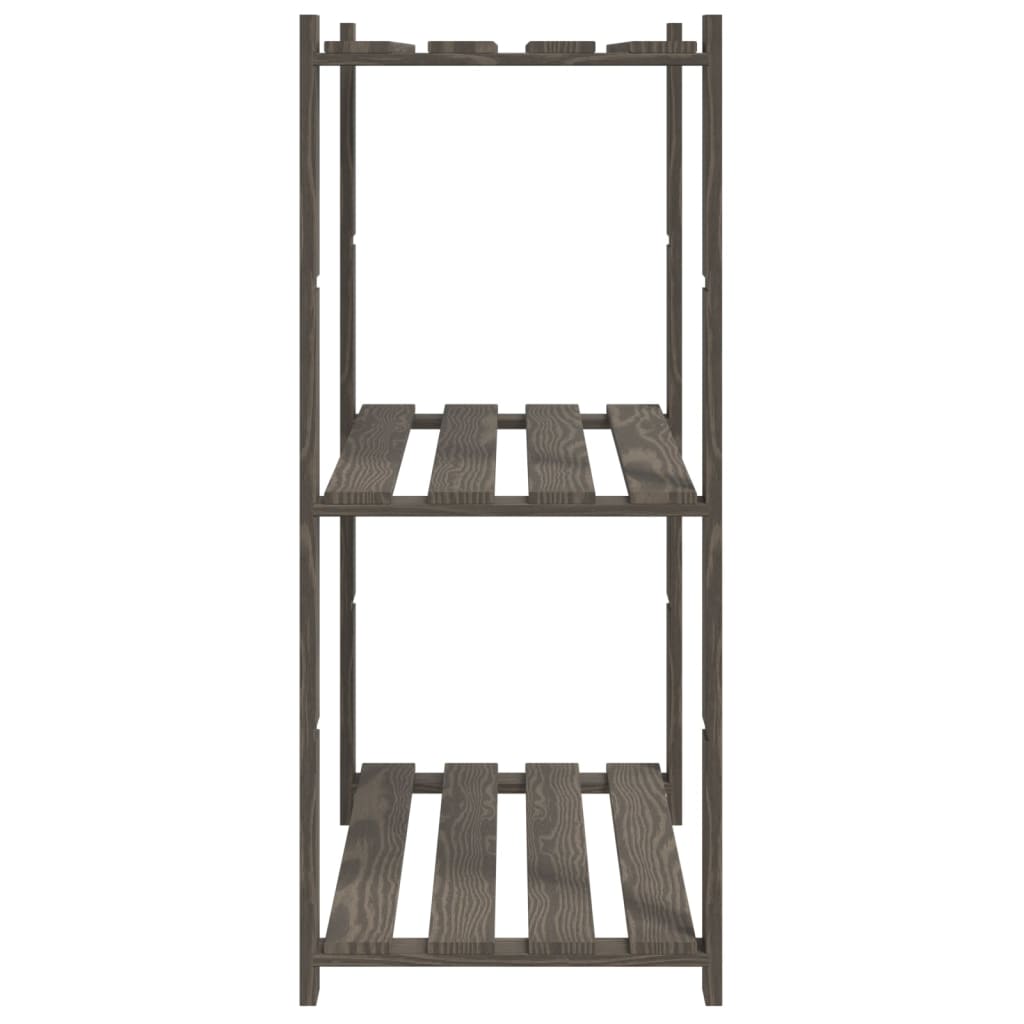 Stalak za pohranu 3 razina sivi 80x38x90 cm masivna borovina