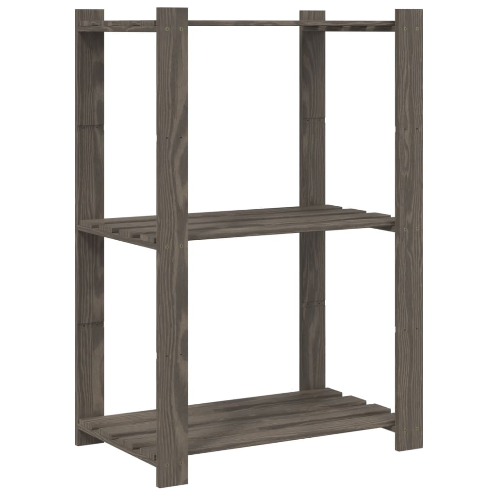 Stalak za pohranu 3 razina sivi 60x38x90 cm masivna borovina