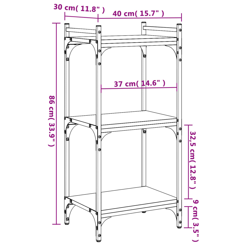 Regal za knjige s 3 razine smeđa boja hrasta 40x30x86 cm drveni