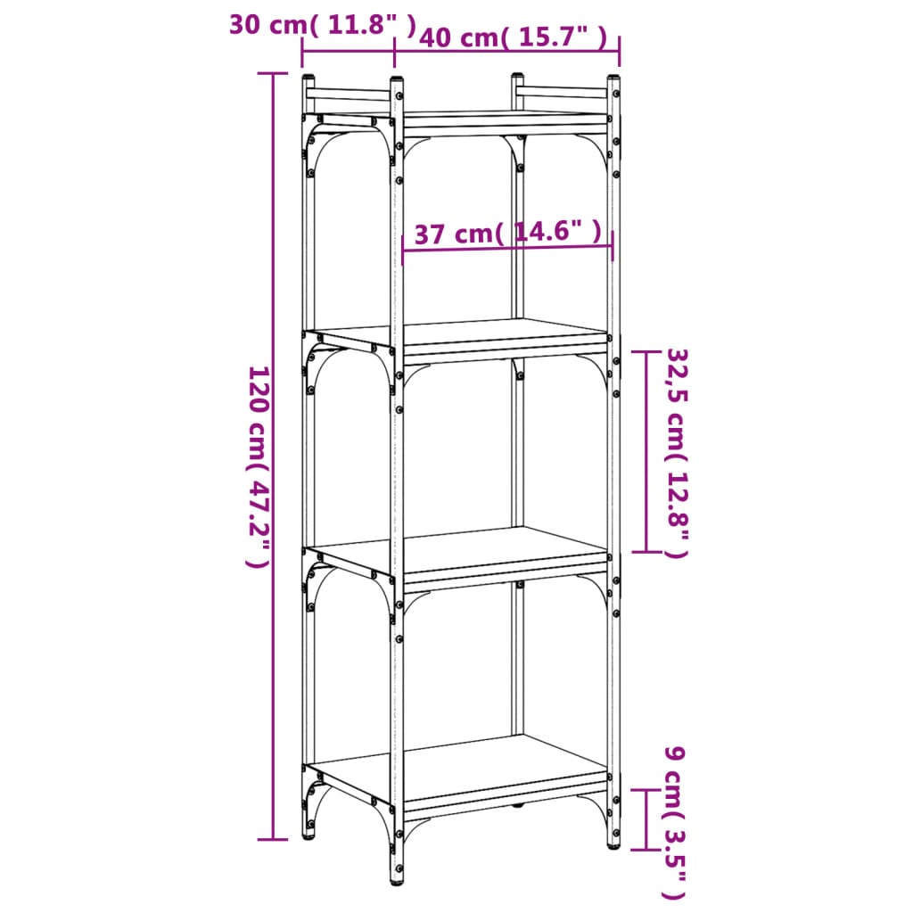 Regal za knjige s 4 razine crni 40x30x120 cm konstruirano drvo