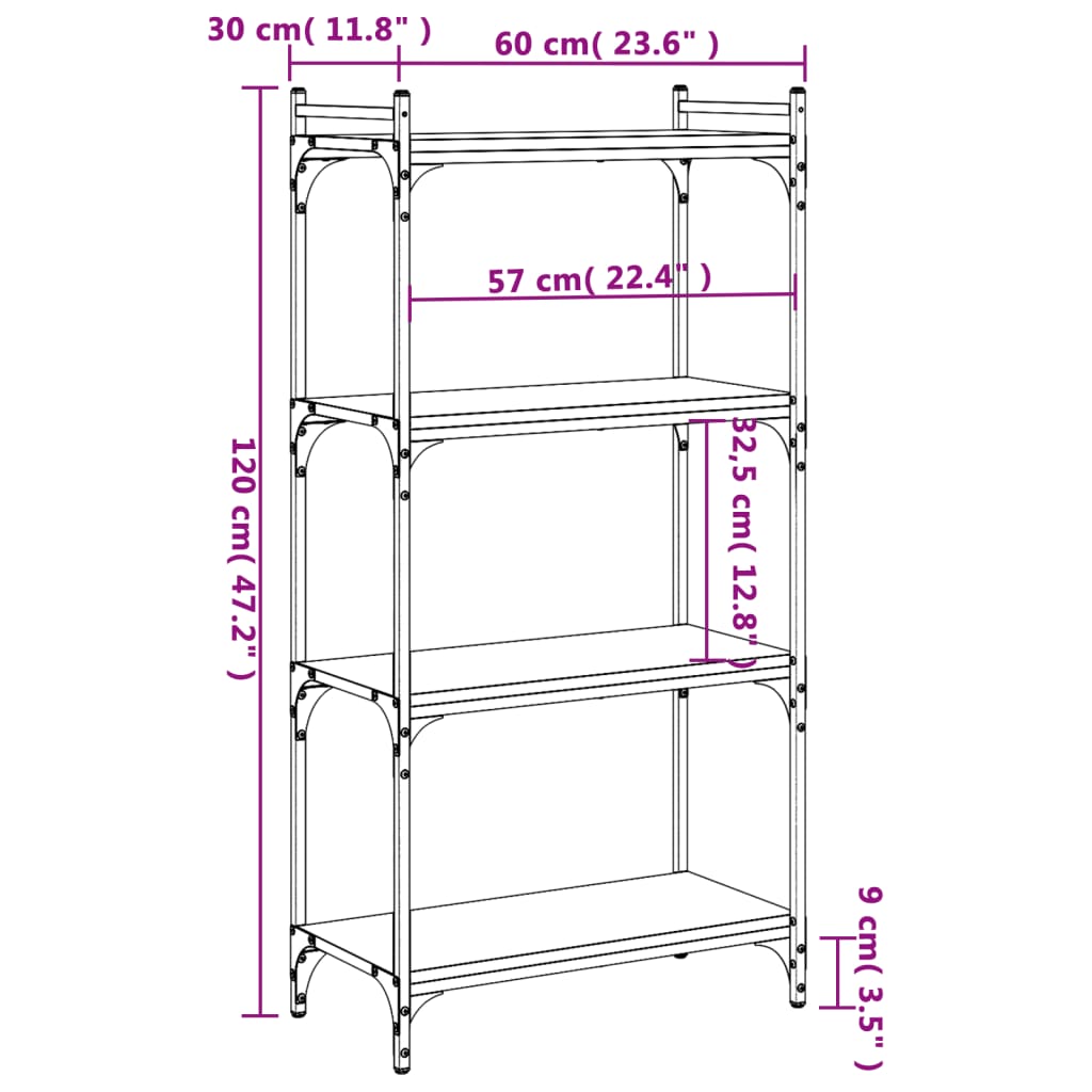 Regal za knjige 4 razine smeđa boja hrasta 60x30x120 cm drveni