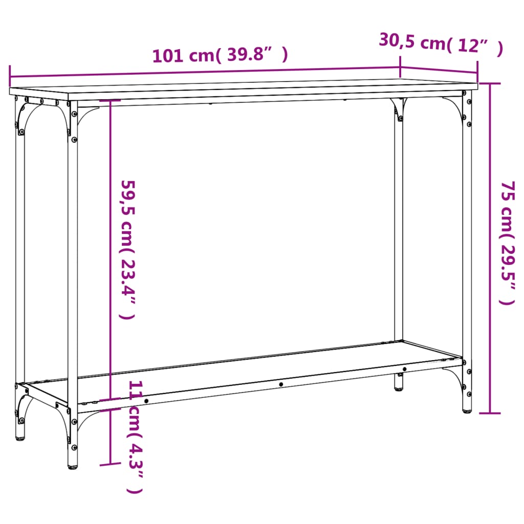 Konzolni stol boja hrasta 101x30,5x75 cm konstruirano drvo