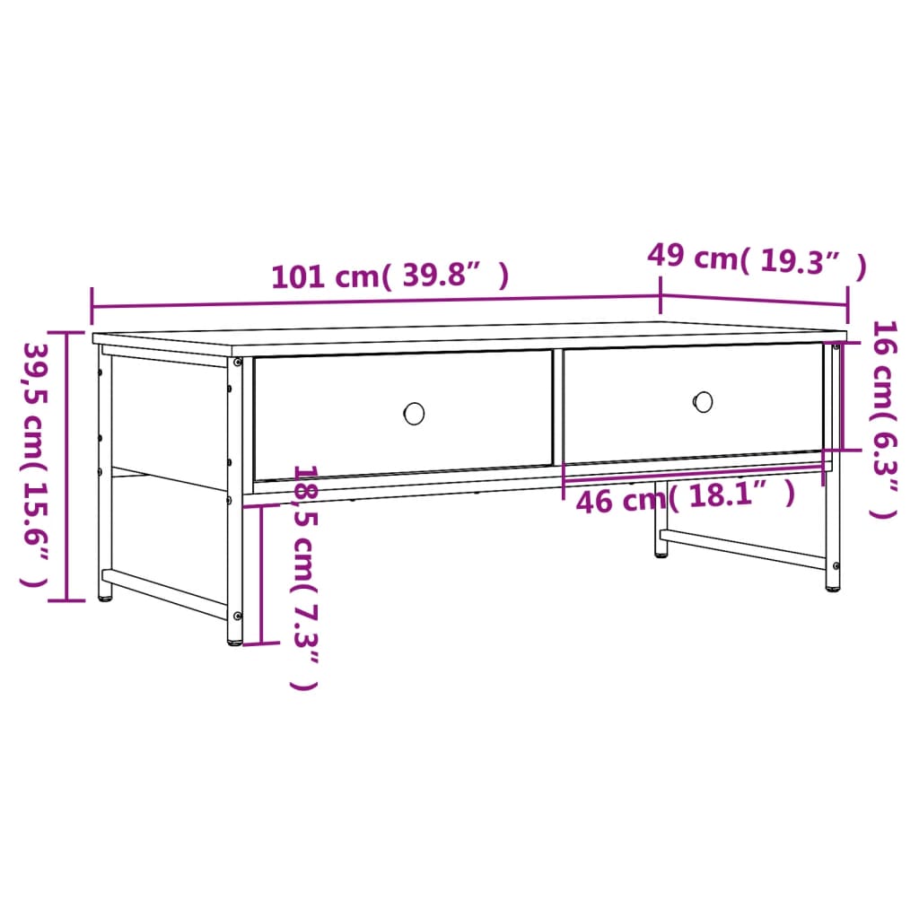 Stolić za kavu crni 101 x 49 x 39,5 cm od konstruiranog drva