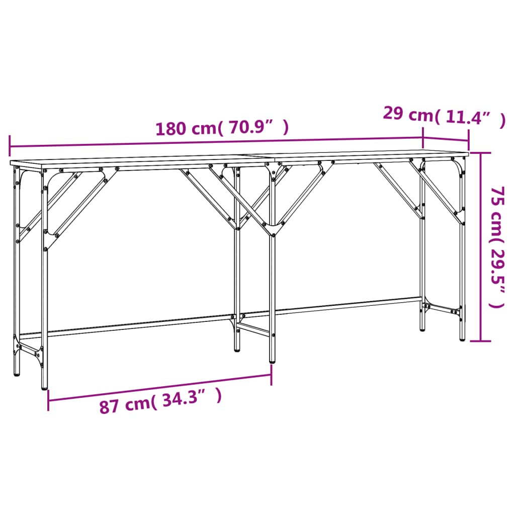 Konzolni stol boja hrasta 180x29x75 cm od konstruiranog drva