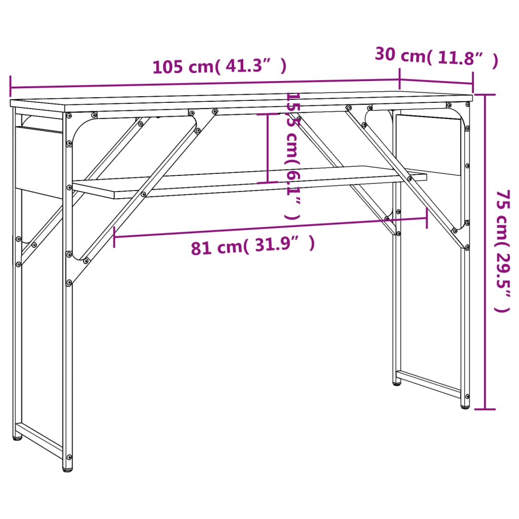 Konzolni stol s policama boja hrasta 105x30x75 cm